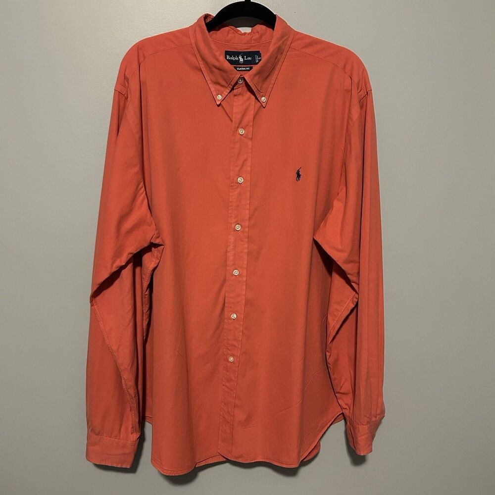 Ralph Lauren Classic Fit Mens Button Down Shirt Size XXLarge Peach Collared